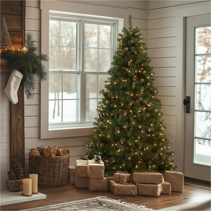 National Tree North Valley Spruce Christmas Tree, 7 ft, Green, Pre-Lit with Clear Lights, Includes 1 Tree, Metal Stand, Spare Bulbs and Fuses