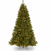 National Tree North Valley Spruce Christmas Tree, 7 ft, Green, Pre-Lit with Clear Lights, Includes 1 Tree, Metal Stand, Spare Bulbs and Fuses
