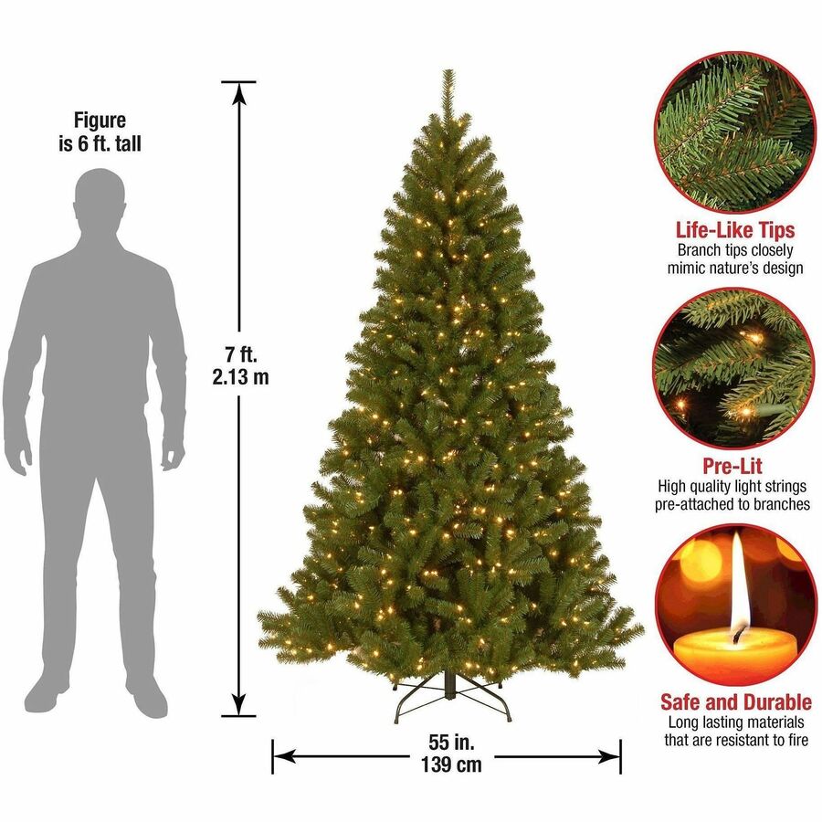National Tree North Valley Spruce Christmas Tree, 7 ft, Green, Pre-Lit with Clear Lights, Includes 1 Tree, Metal Stand, Spare Bulbs and Fuses