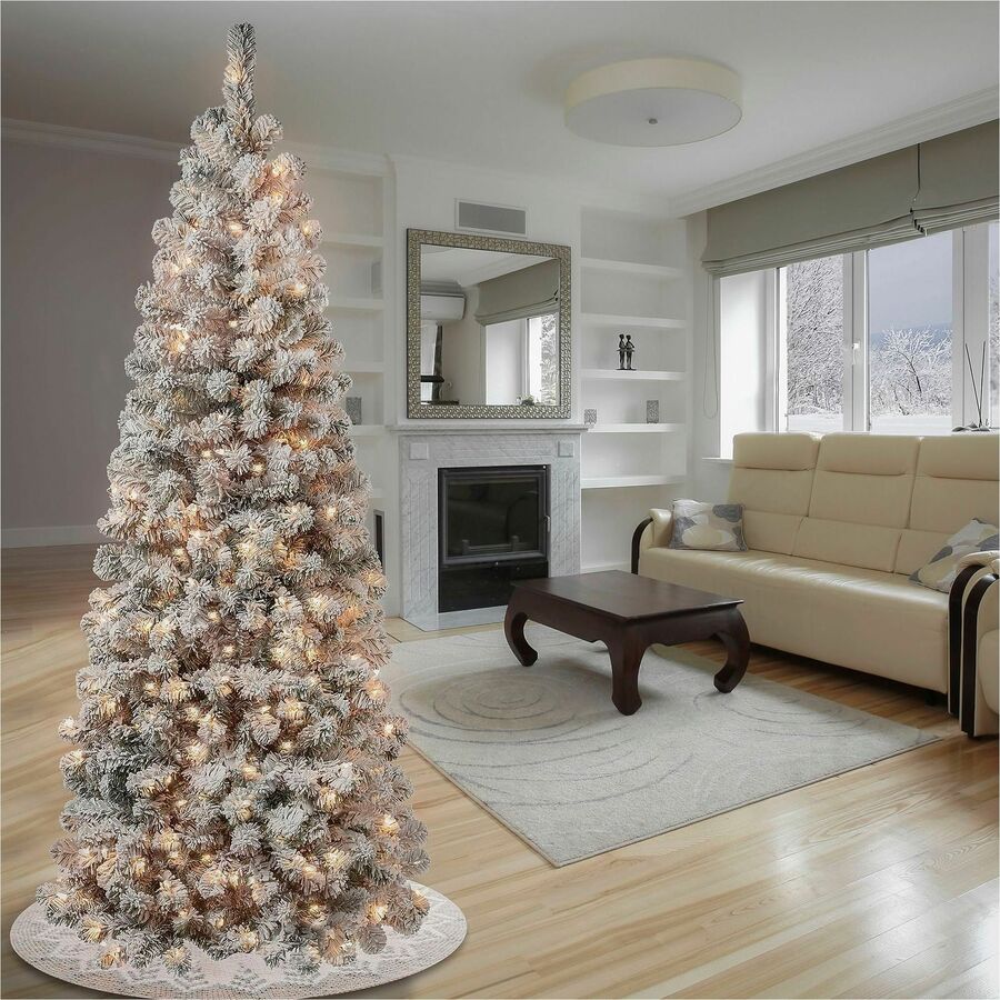 National Tree Acacia Pre-Lit Christmas Tree, 6 ft, Green, 1 Each, Slim Profile, 250 Clear Lights, Hinged Branches, Folding Metal Stand Included