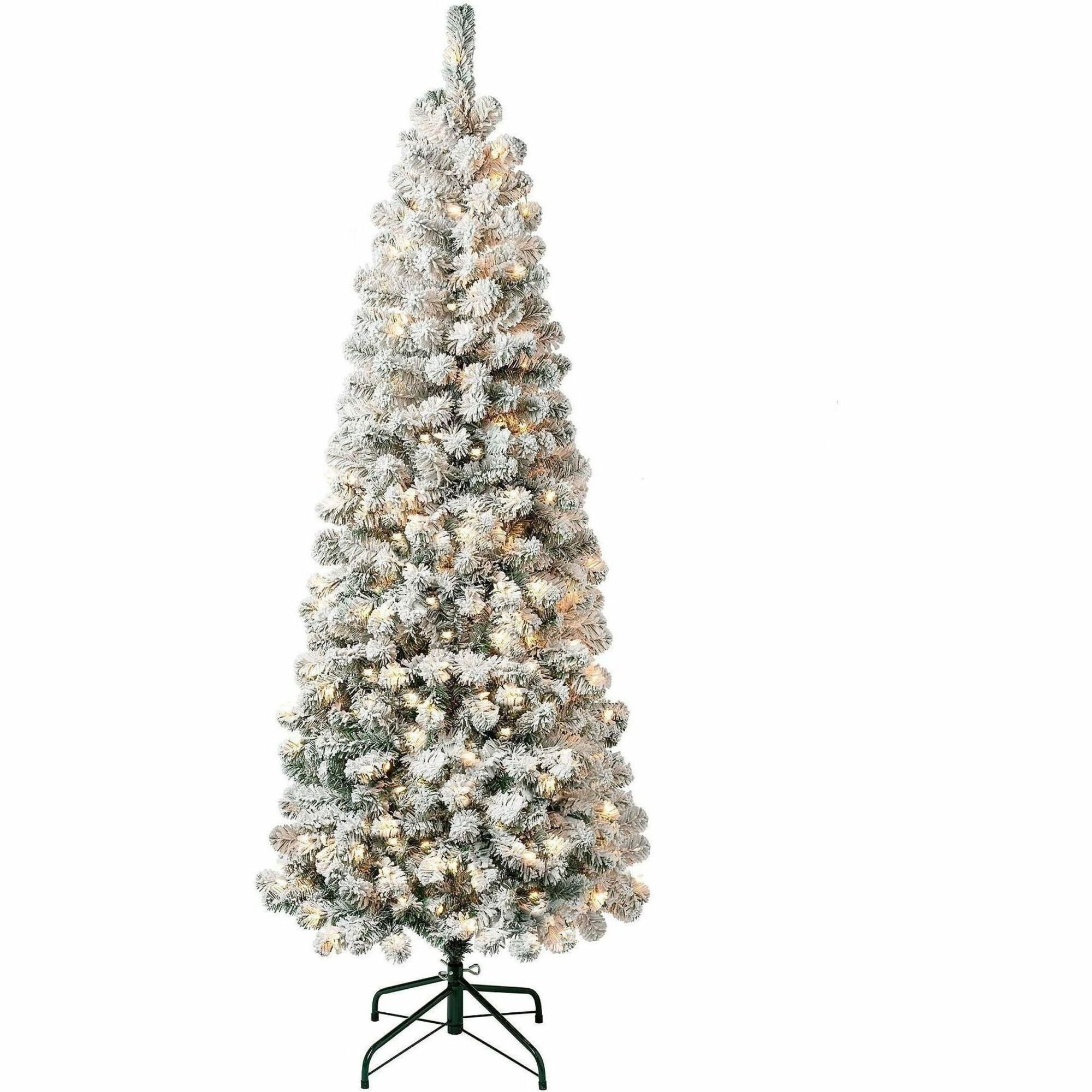 National Tree Acacia Pre-Lit Christmas Tree, 6 ft, Green, 1 Each, Slim Profile, 250 Clear Lights, Hinged Branches, Folding Metal Stand Included