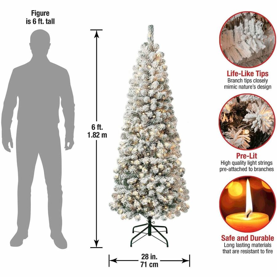 National Tree Acacia Pre-Lit Christmas Tree, 6 ft, Green, 1 Each, Slim Profile, 250 Clear Lights, Hinged Branches, Folding Metal Stand Included