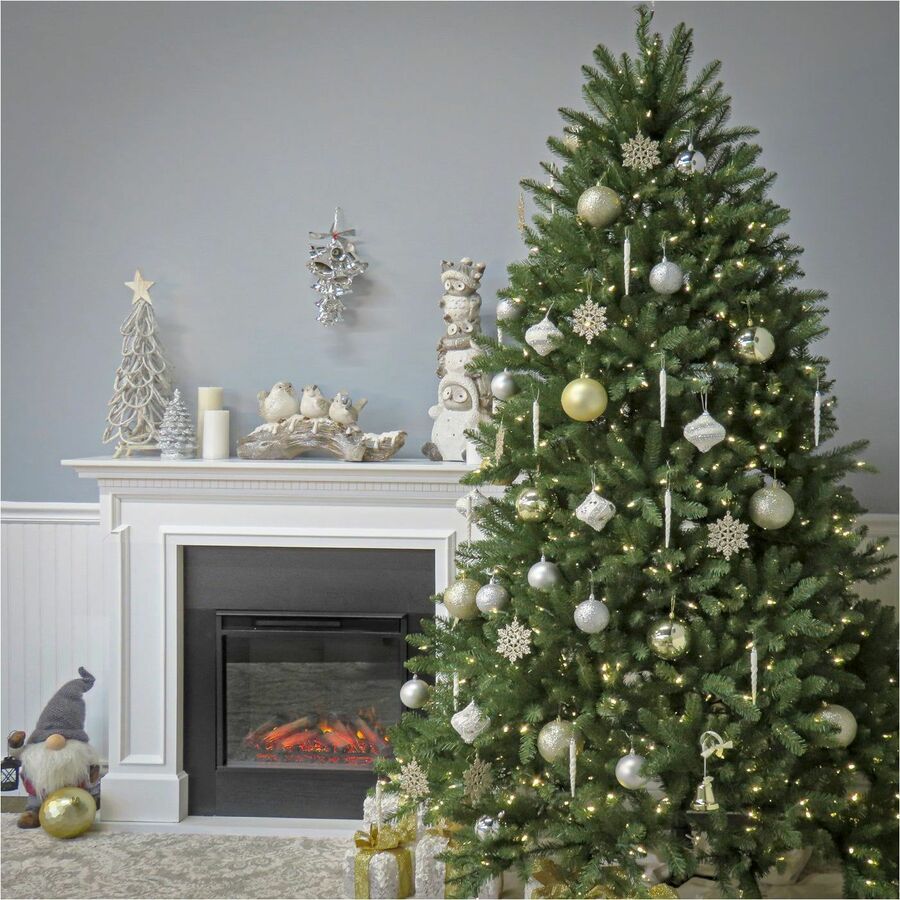 National Tree Dunhill Fir Christmas Tree, Green, 9 ft, Pre-strung Clear Lights, Hinged Branches, Sturdy Metal Stand, 1 Each