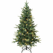 National Tree Duxbury Pine 4.5' Green Christmas Tree with 120 Warm White LED Lights, Snow-Dusted Branches, Pinecone Accents, Hinged Branches, Metal Stand, 1 Each