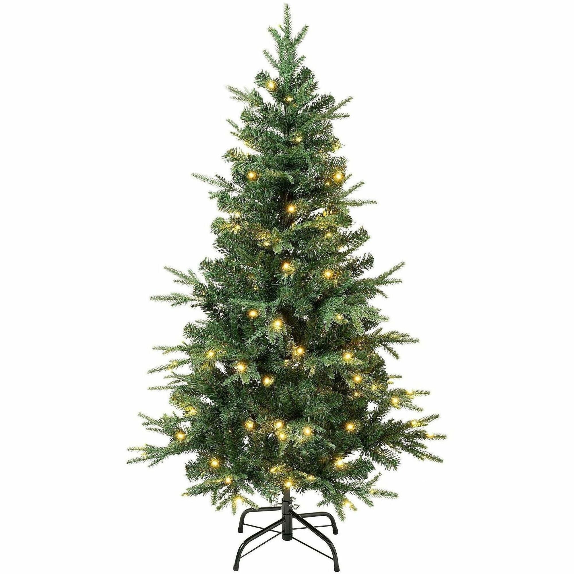 National Tree Duxbury Pine 4.5' Green Christmas Tree with 120 Warm White LED Lights, Snow-Dusted Branches, Pinecone Accents, Hinged Branches, Metal Stand, 1 Each