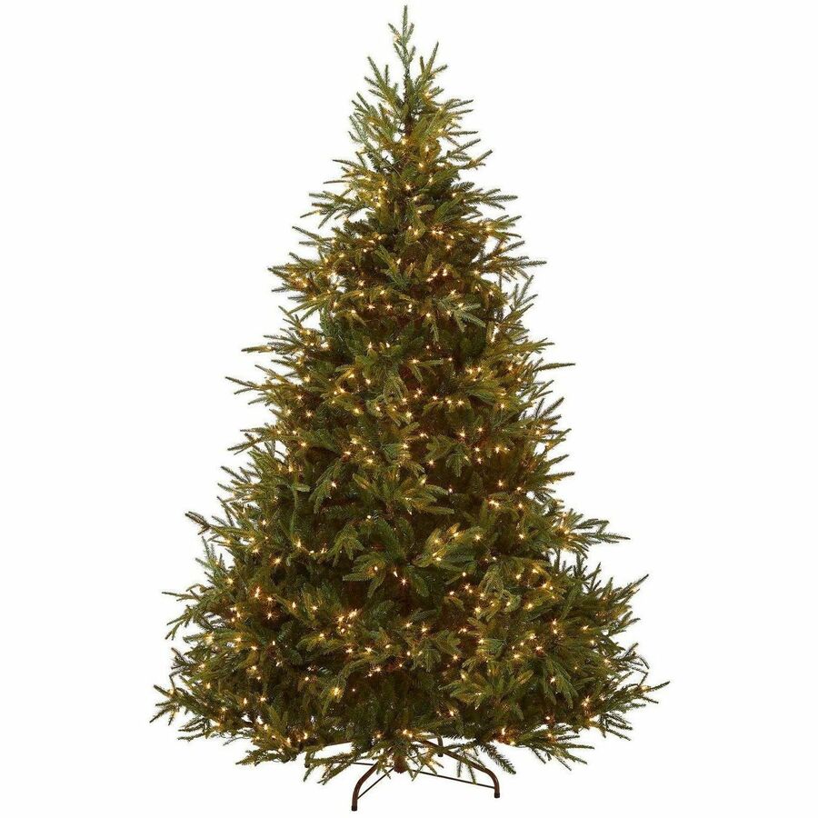 National Tree Pre-Lit Fraser Grande Christmas Tree, 7.5 ft, Green, 1 Each, 1,000 Clear Lights, 65" Diameter, Hinged Branches, Metal Stand Included