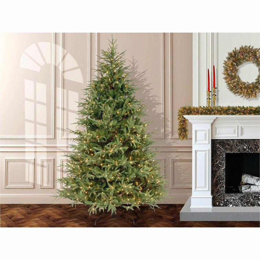 National Tree Pre-Lit Fraser Grande Christmas Tree, 7.5 ft, Green, 1 Each, 1,000 Clear Lights, 65" Diameter, Hinged Branches, Metal Stand Included