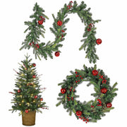 National Tree Scotch Creek Fir 3-Piece Wreath & Garland Set, Pre-Lit with Warm White LED Lights, Green, 1 Set