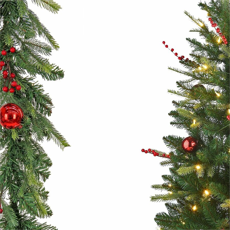 National Tree Scotch Creek Fir 3-Piece Wreath & Garland Set, Pre-Lit with Warm White LED Lights, Green, 1 Set