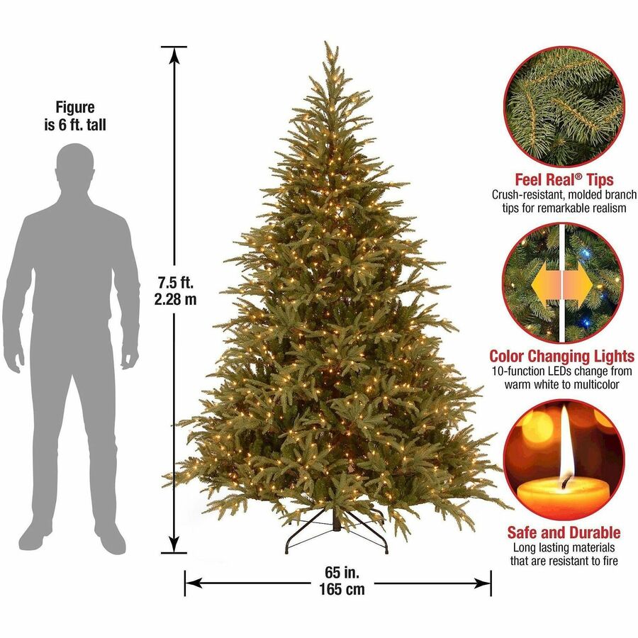 National Tree Pre-Lit Fraser Grande Christmas Tree, 7.5 ft, Green, Dual-Color 1,000 LED Lights, 65" Base, 1 Each
