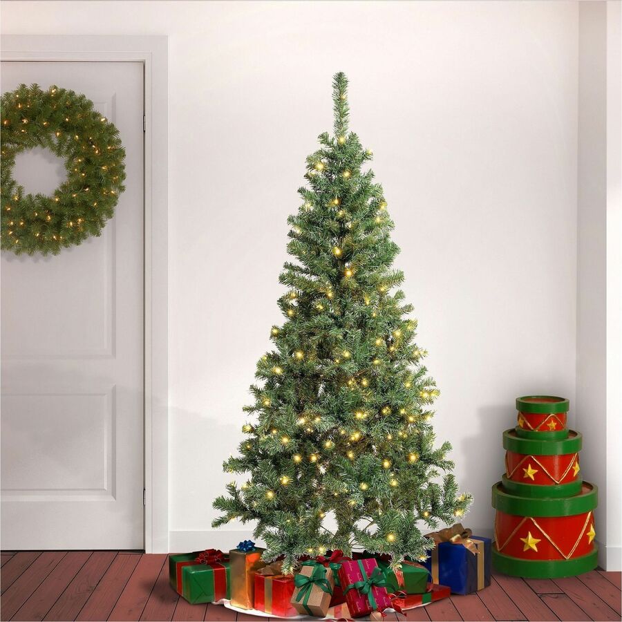 National Tree Linden Spruce Christmas Tree, 6 ft, Green, Pre-Lit with 250 Warm White LED Lights, 600 Branch Tips, Includes Sturdy Metal Folding Stand, 1 Each