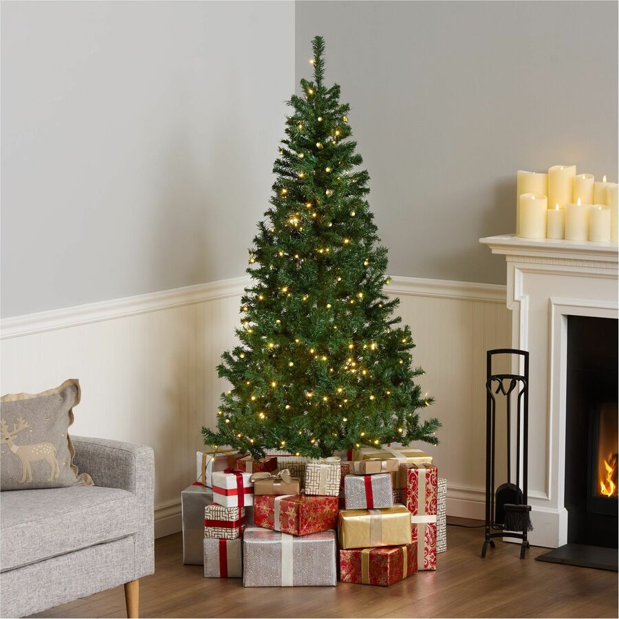 National Tree Linden Spruce Christmas Tree, 6 ft, Green, Pre-Lit with 250 Warm White LED Lights, 600 Branch Tips, Includes Sturdy Metal Folding Stand, 1 Each