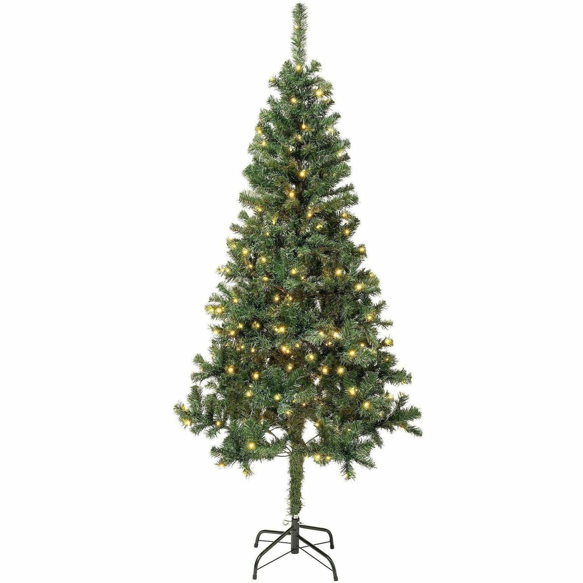 National Tree Linden Spruce Christmas Tree, 6 ft, Green, Pre-Lit with 250 Warm White LED Lights, 600 Branch Tips, Includes Sturdy Metal Folding Stand, 1 Each