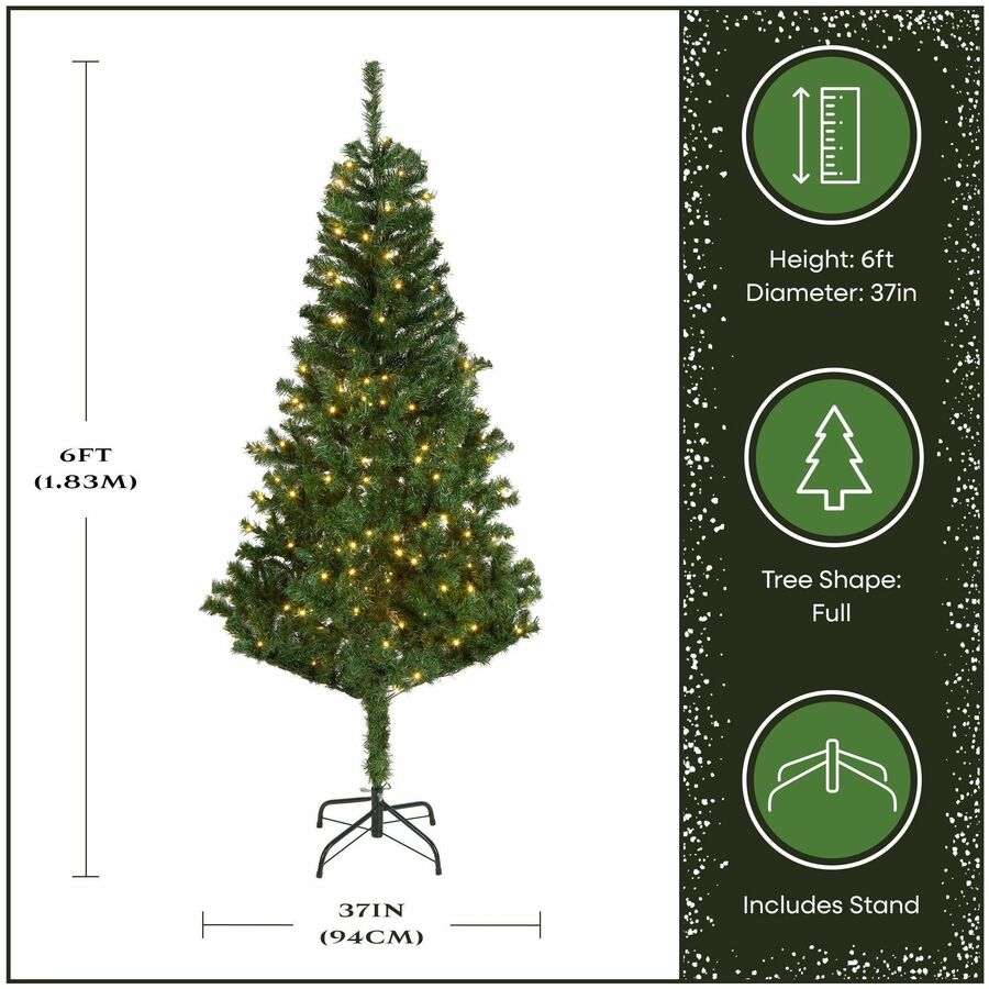 National Tree Linden Spruce Christmas Tree, 6 ft, Green, Pre-Lit with 250 Warm White LED Lights, 600 Branch Tips, Includes Sturdy Metal Folding Stand, 1 Each