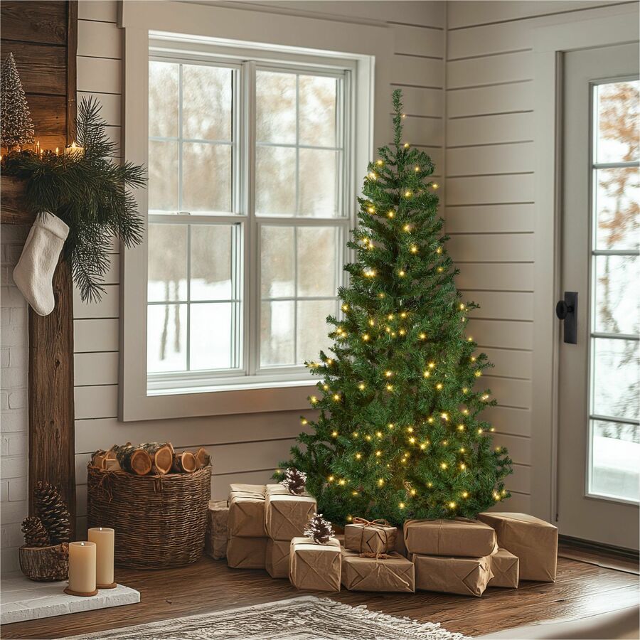 National Tree Linden Spruce Christmas Tree, 6 ft, Green, Pre-Lit with 250 Warm White LED Lights, 600 Branch Tips, Includes Sturdy Metal Folding Stand, 1 Each