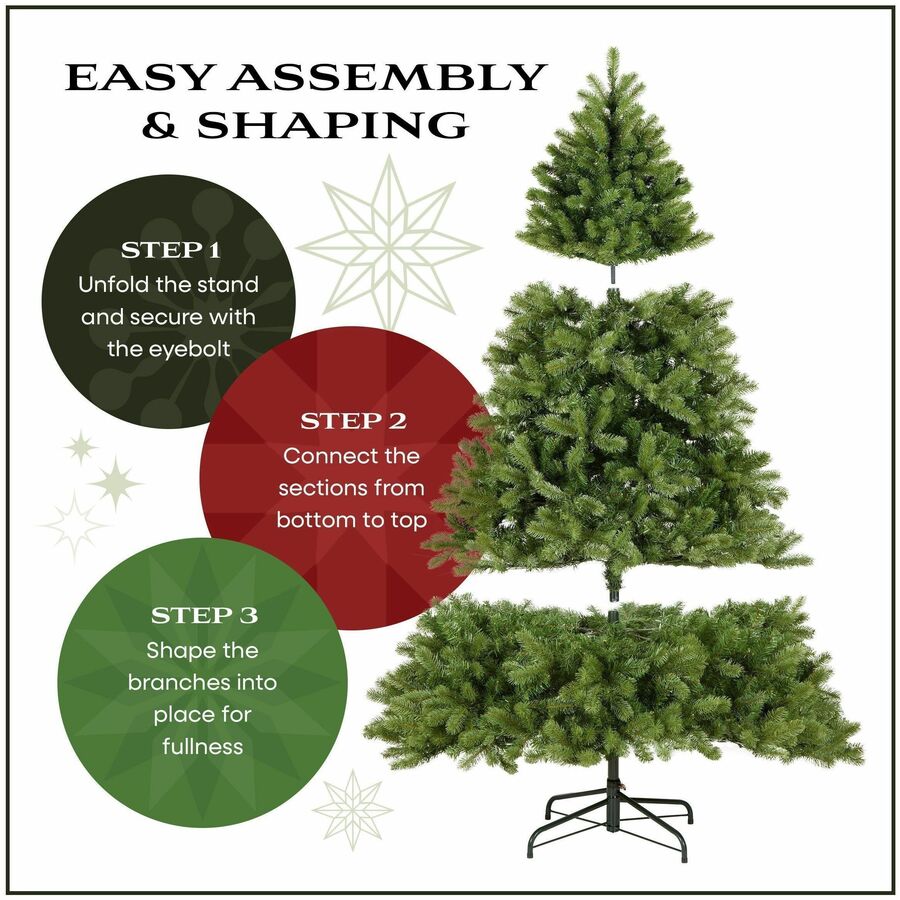 National Tree Linden Spruce Christmas Tree, 6 ft, Green, Pre-Lit with 250 Warm White LED Lights, 600 Branch Tips, Includes Sturdy Metal Folding Stand, 1 Each