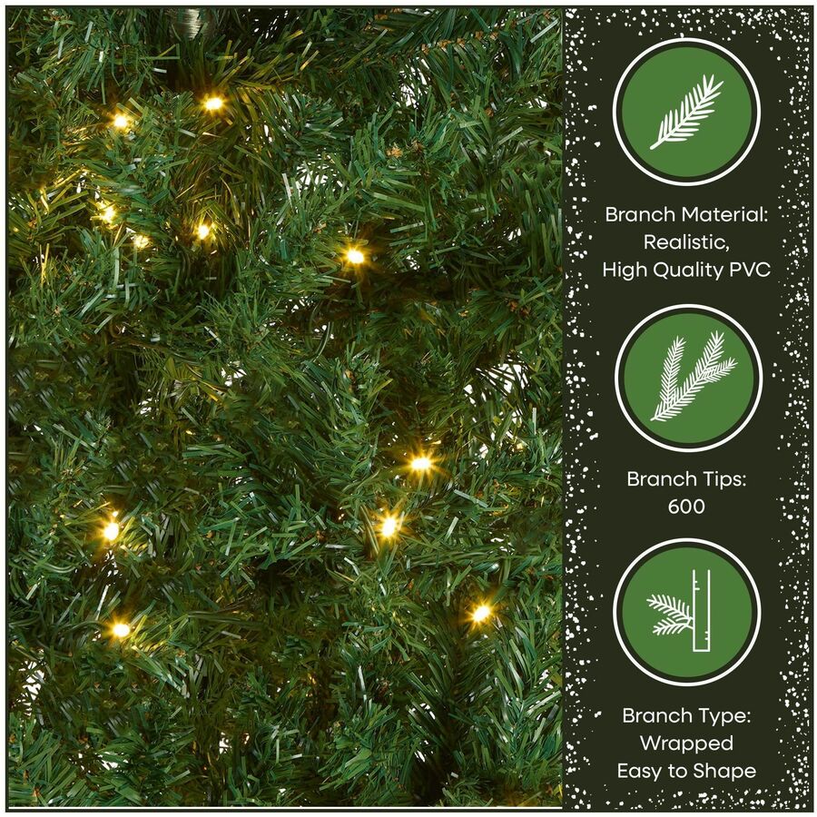 National Tree Linden Spruce Christmas Tree, 6 ft, Green, Pre-Lit with 250 Warm White LED Lights, 600 Branch Tips, Includes Sturdy Metal Folding Stand, 1 Each
