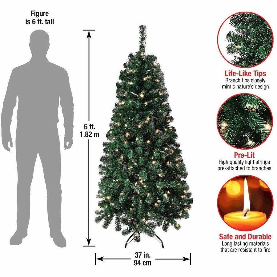 National Tree Acacia Pre-Lit Christmas Tree, 6 ft, Green, 300 Clear Lights, Includes 1 Tree with Sturdy Metal Stand