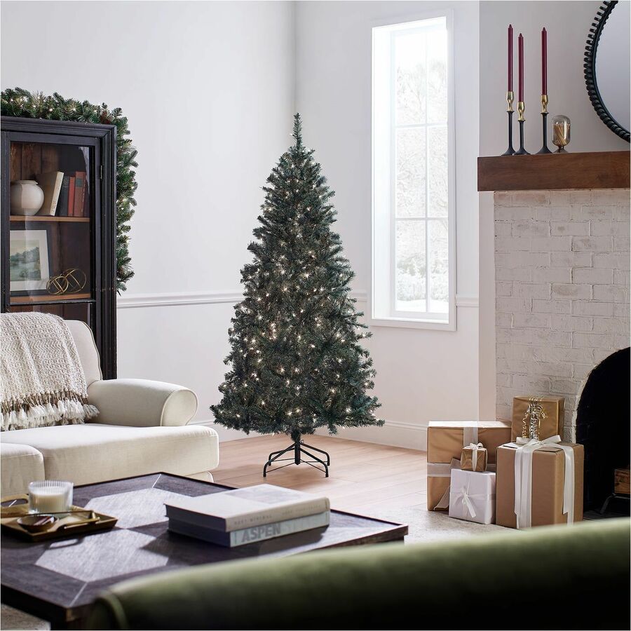 National Tree Acacia Pre-Lit Christmas Tree, 6 ft, Green, 300 Clear Lights, Includes 1 Tree with Sturdy Metal Stand