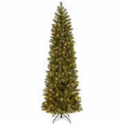 National Tree Downswept Douglas Fir Slim Christmas Tree, 90" Height, 32" Width, 350 Dual Color LED Lights, Green, 1 Each