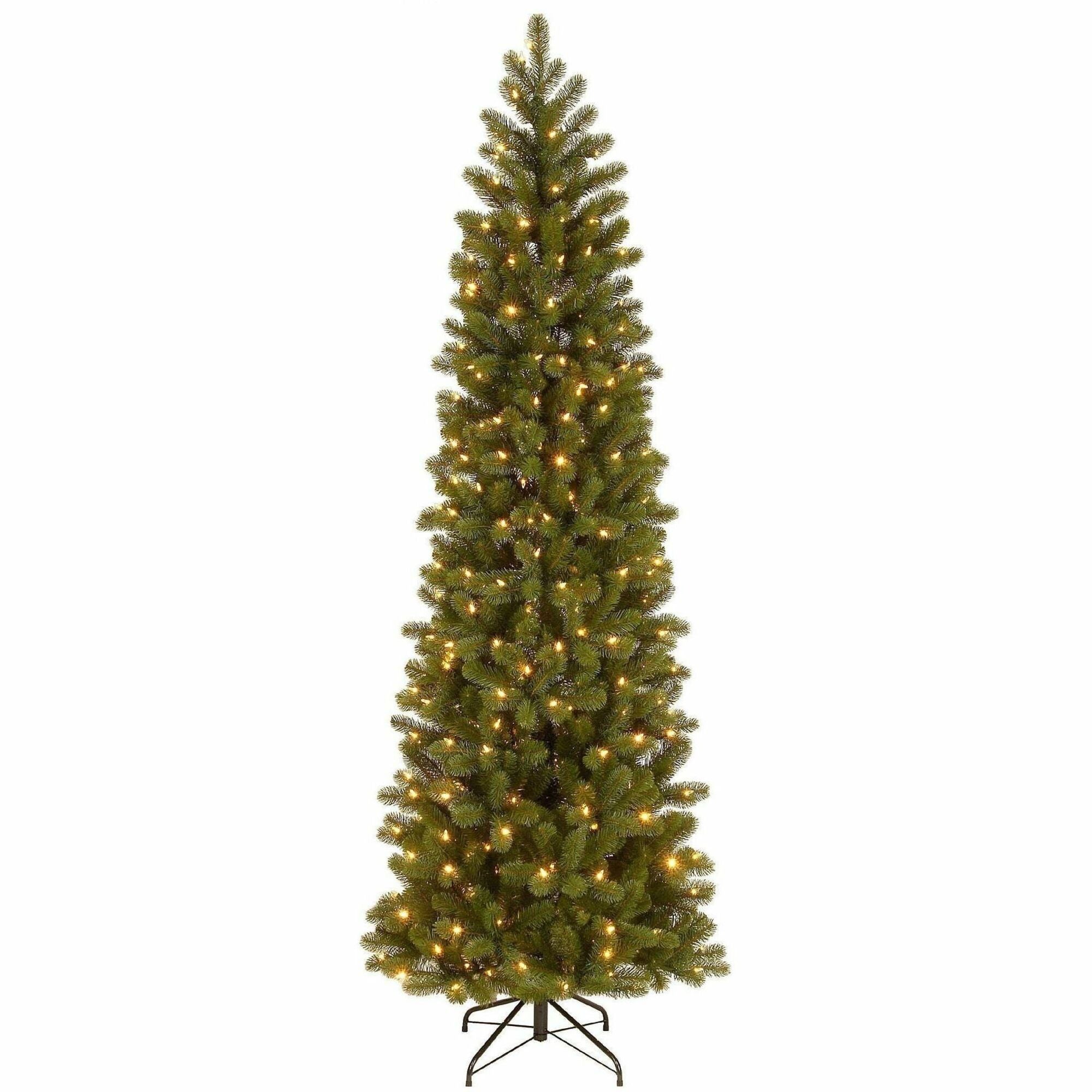 National Tree Downswept Douglas Fir Slim Christmas Tree, 90" Height, 32" Width, 350 Dual Color LED Lights, Green, 1 Each