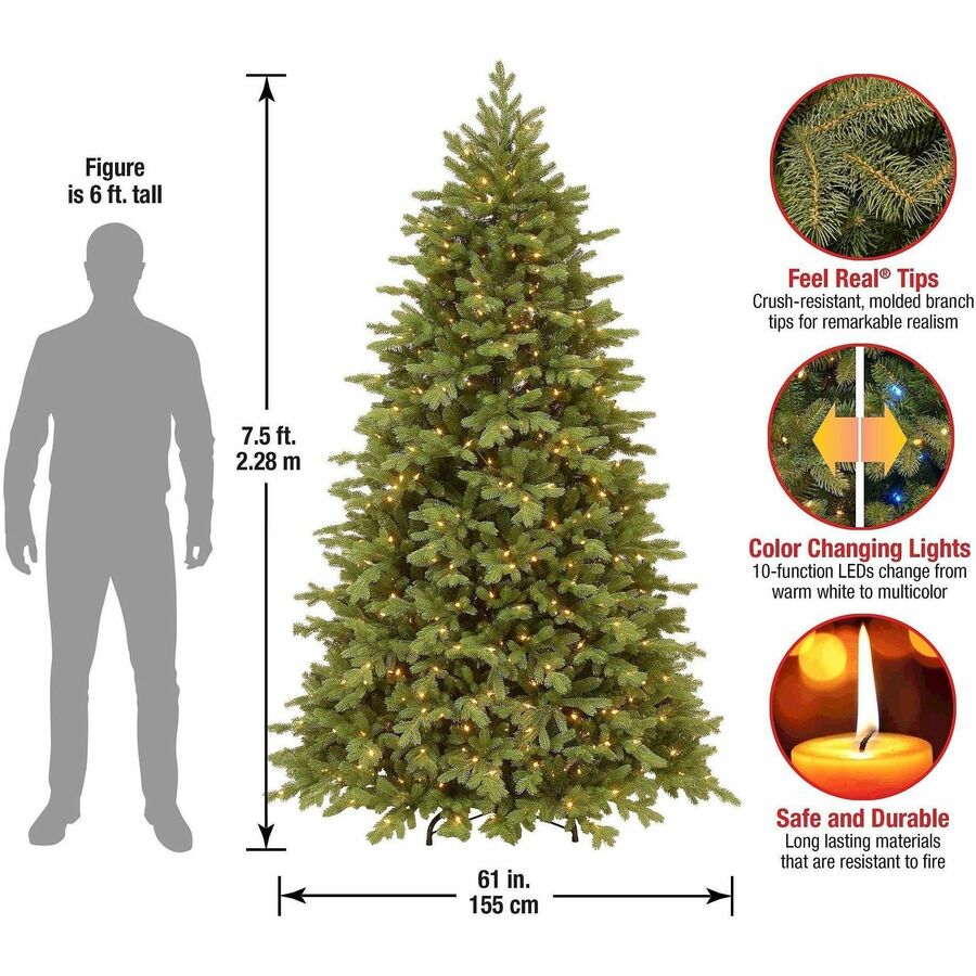 National Tree Princeton Fraser Fir Christmas Tree, 7.5 ft, Green, Pre-lit with 800 Dual-Color LED Lights, 1 Each