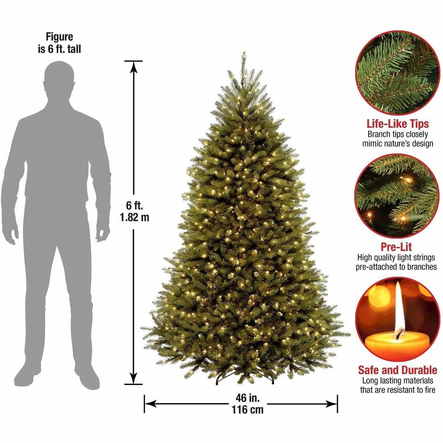 National Tree Dunhill Fir Christmas Tree, Green, 6 ft, Pre-Lit with Clear Lights, Includes Sturdy Metal Stand, 1 Each