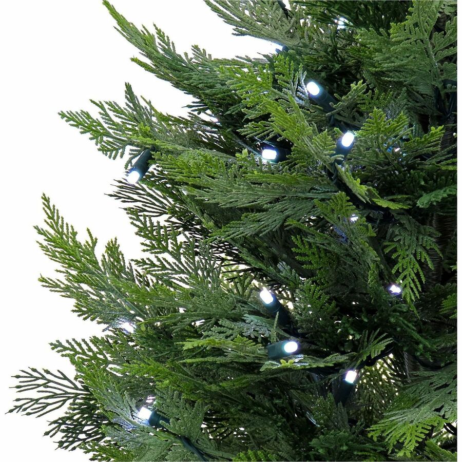 National Tree Cypress Topiary Artificial Tree, 3' Tall, Pre-Lit with 100 LED Lights, Green, in Matte Black Pot, 1 Each