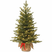 National Tree Nordic Spruce Christmas Tree, 3 ft, Green, Pre-Lit with 50 Warm White LED Lights, Includes Burlap Bag Base, 1 Each