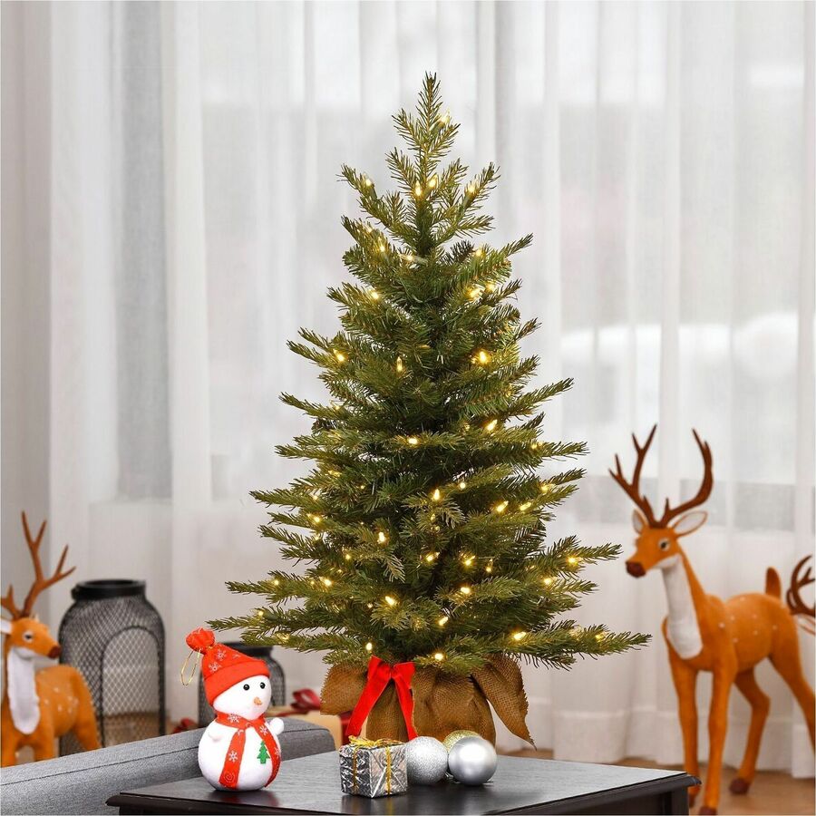 National Tree Nordic Spruce Christmas Tree, 3 ft, Green, Pre-Lit with 50 Warm White LED Lights, Includes Burlap Bag Base, 1 Each