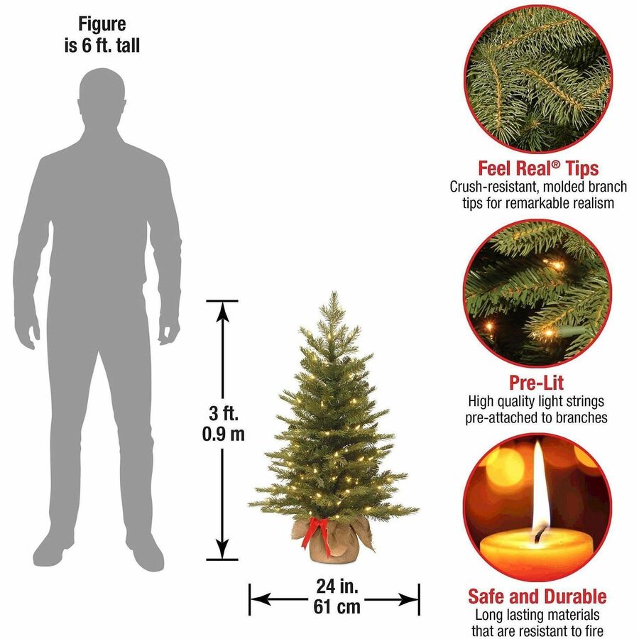 National Tree Nordic Spruce Christmas Tree, 3 ft, Green, Pre-Lit with 50 Warm White LED Lights, Includes Burlap Bag Base, 1 Each