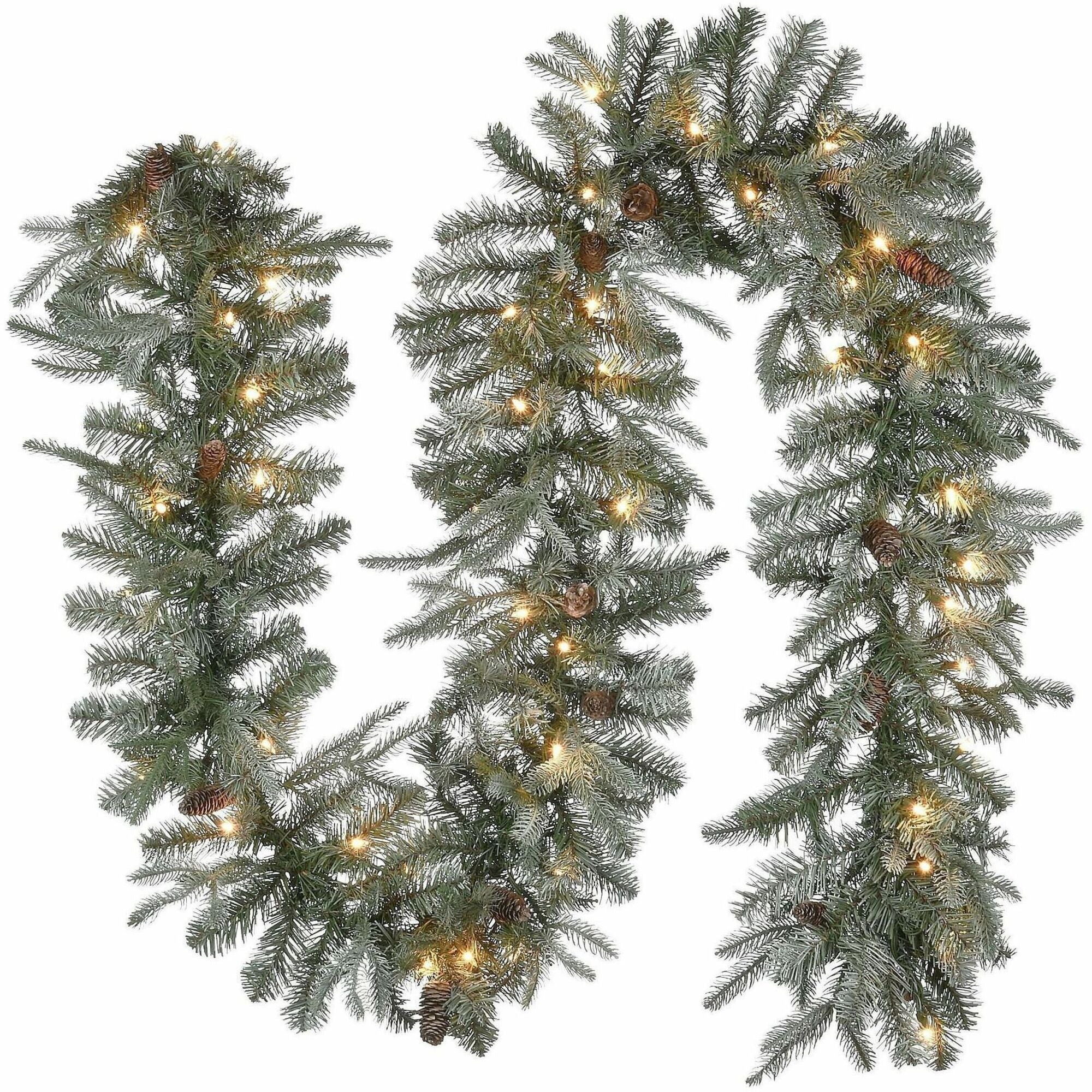 National Tree Arctic Spruce Garland, 9 ft, Green, Pre-Lit with 50 Clear Lights, Includes Pine Cones, 1 Each