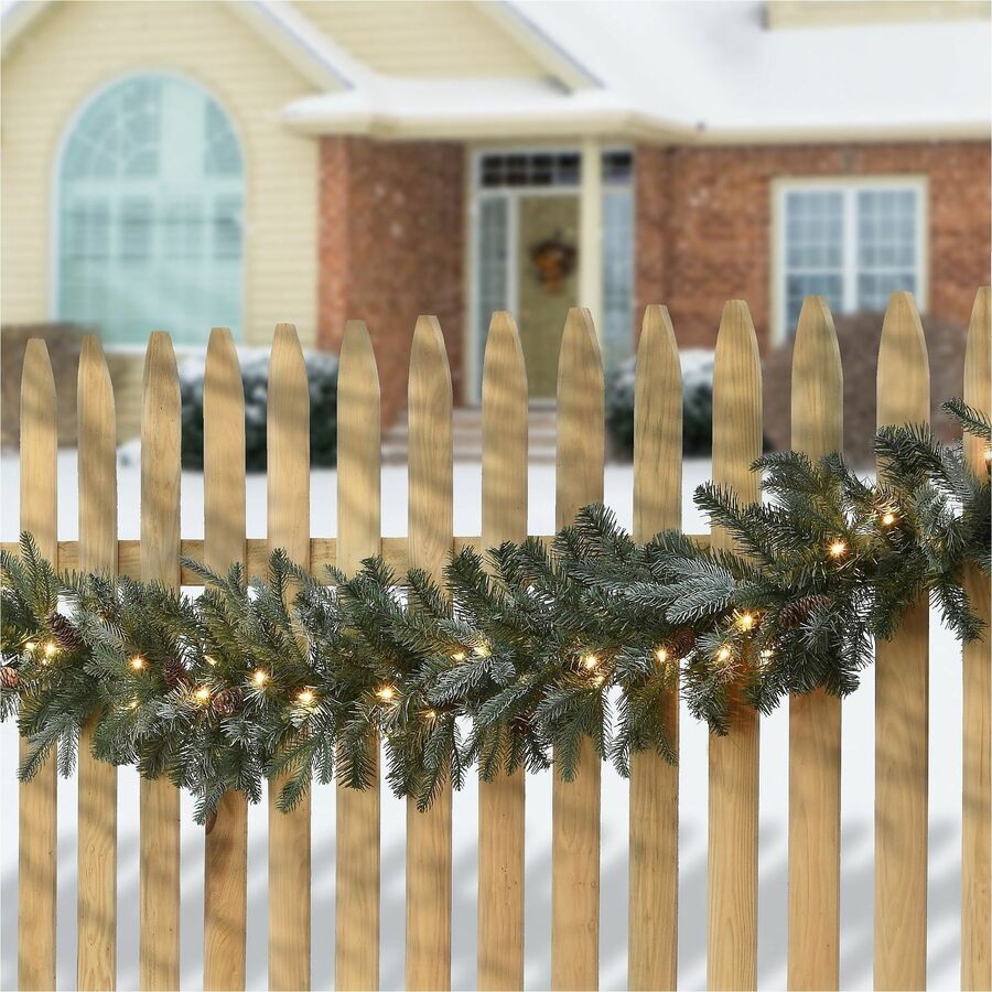 National Tree Arctic Spruce Garland, 9 ft, Green, Pre-Lit with 50 Clear Lights, Includes Pine Cones, 1 Each