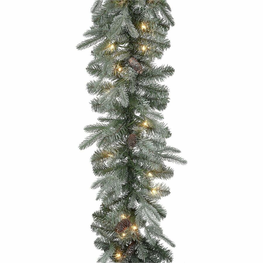 National Tree Arctic Spruce Garland, 9 ft, Green, Pre-Lit with 50 Clear Lights, Includes Pine Cones, 1 Each