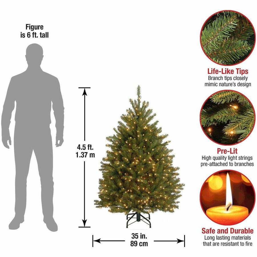 National Tree Dunhill Fir Christmas Tree, Green, 54" Height x 35" Width, Pre-strung Clear Lights, 1 Each