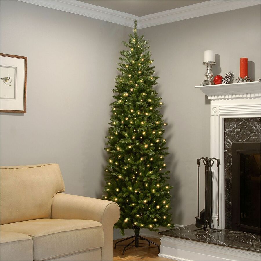 National Tree Kingswood Fir Slim Pencil Christmas Tree, 9 ft, Green, Pre-strung Clear Lights, Includes Sturdy Metal Stand, 1 Each