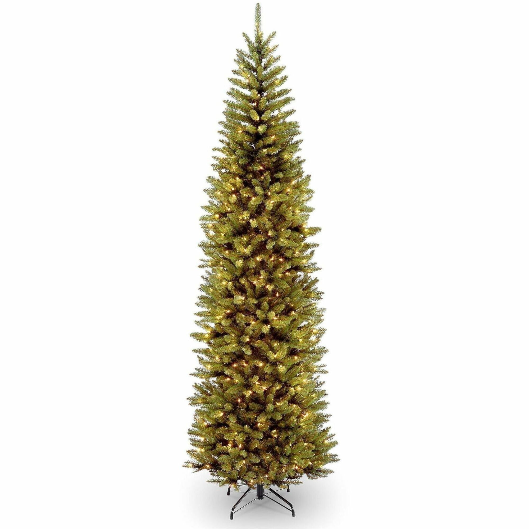 National Tree Kingswood Fir Slim Pencil Christmas Tree, 9 ft, Green, Pre-strung Clear Lights, Includes Sturdy Metal Stand, 1 Each