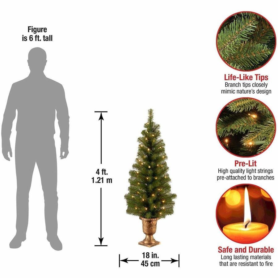 National Tree Montclair Spruce Christmas Tree, 4 ft, Green, Pre-Lit with 50 Clear Lights, Includes Decorative Urn Base, 1 Each
