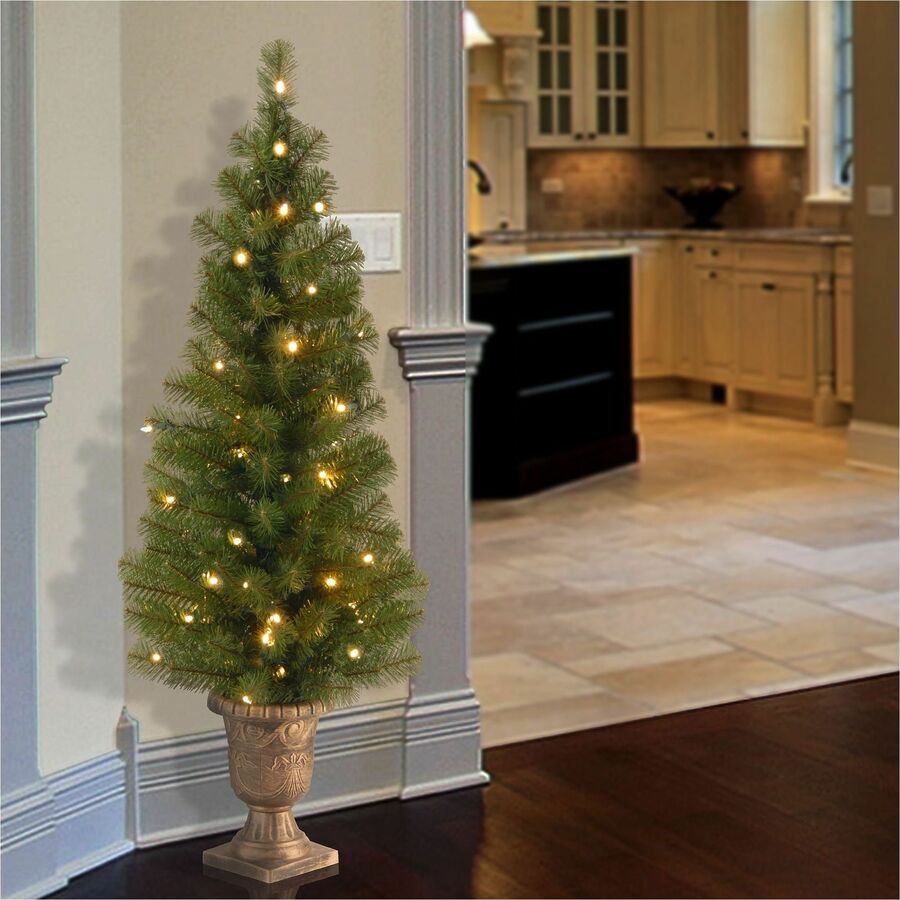 National Tree Montclair Spruce Christmas Tree, 4 ft, Green, Pre-Lit with 50 Clear Lights, Includes Decorative Urn Base, 1 Each