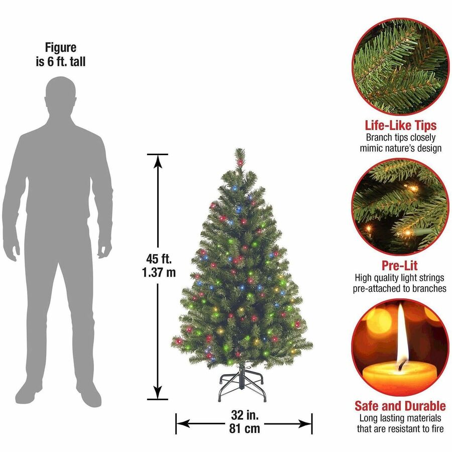 National Tree North Valley Spruce Christmas Tree, Green, 54" Height, 1 Each, Multicolor Lights, Includes Metal Stand
