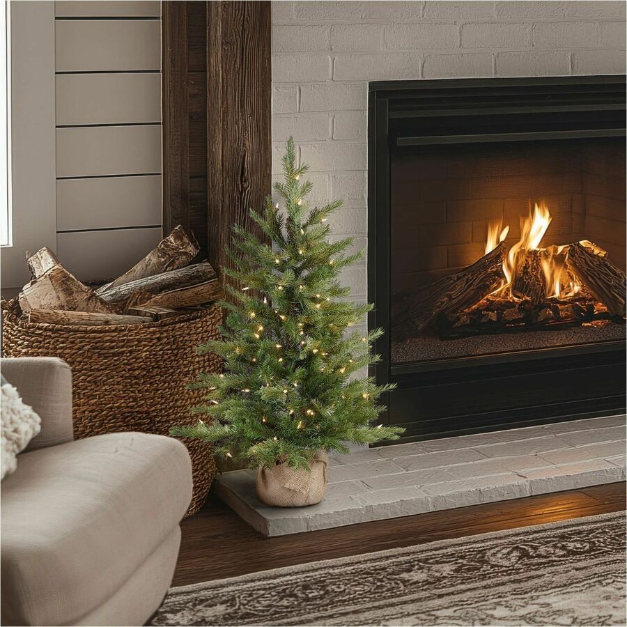 National Tree Nordic Spruce Christmas Tree, 3 ft, Green, Pre-Lit with 100 Clear Lights, Includes Sturdy Folding Metal Stand, Spare Bulbs, Fuses, and Burlap Bag Base, 1 Each