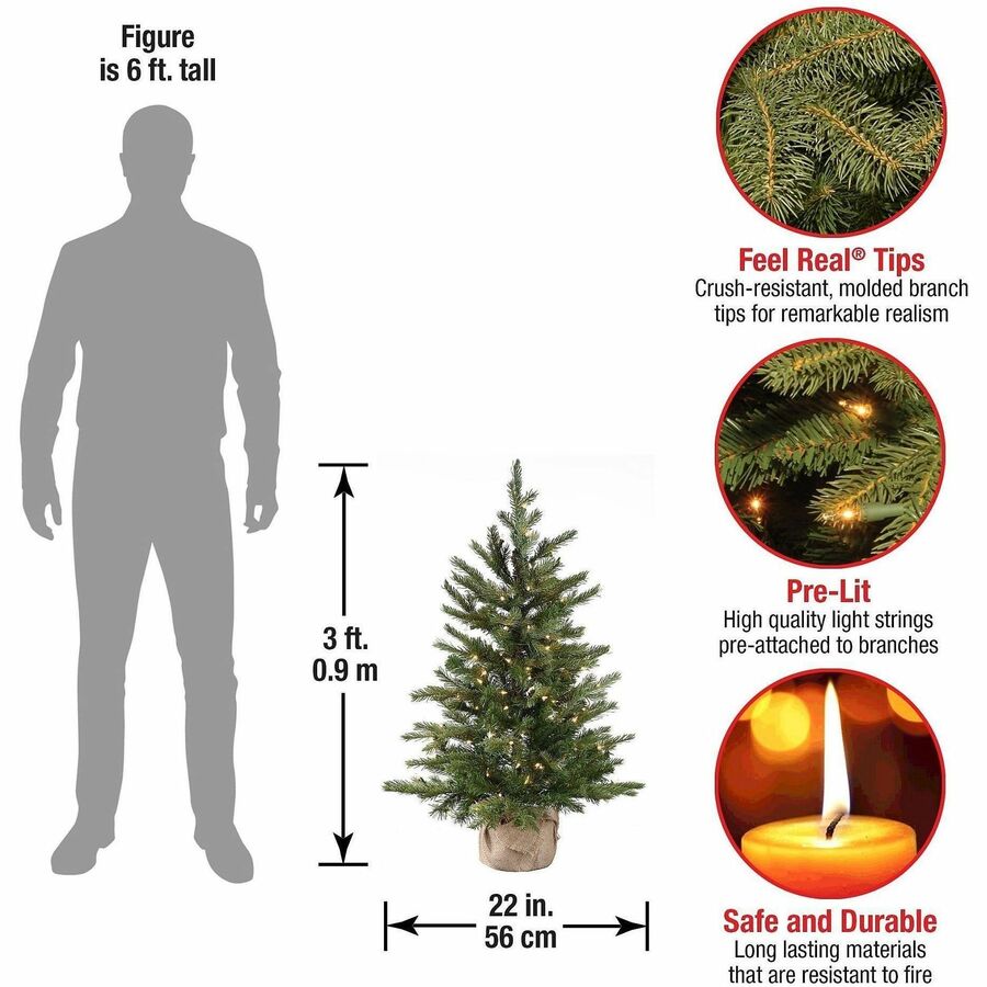 National Tree Nordic Spruce Christmas Tree, 3 ft, Green, Pre-Lit with 100 Clear Lights, Includes Sturdy Folding Metal Stand, Spare Bulbs, Fuses, and Burlap Bag Base, 1 Each