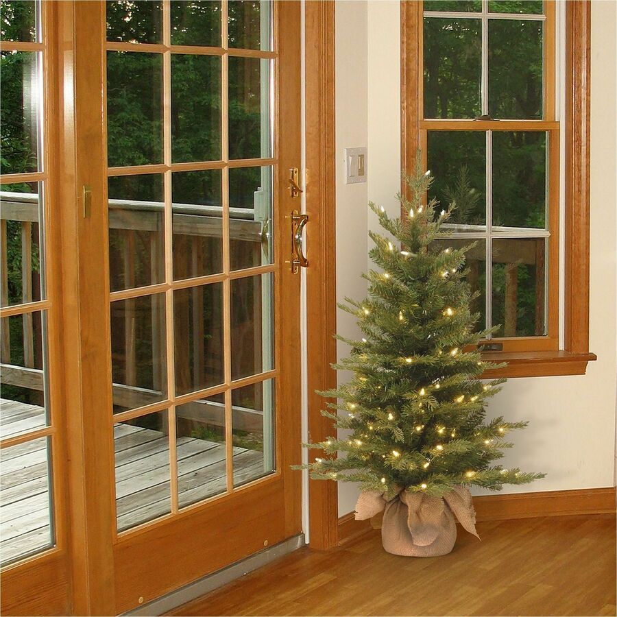 National Tree Nordic Spruce Christmas Tree, 3 ft, Green, Pre-Lit with 100 Clear Lights, Includes Sturdy Folding Metal Stand, Spare Bulbs, Fuses, and Burlap Bag Base, 1 Each