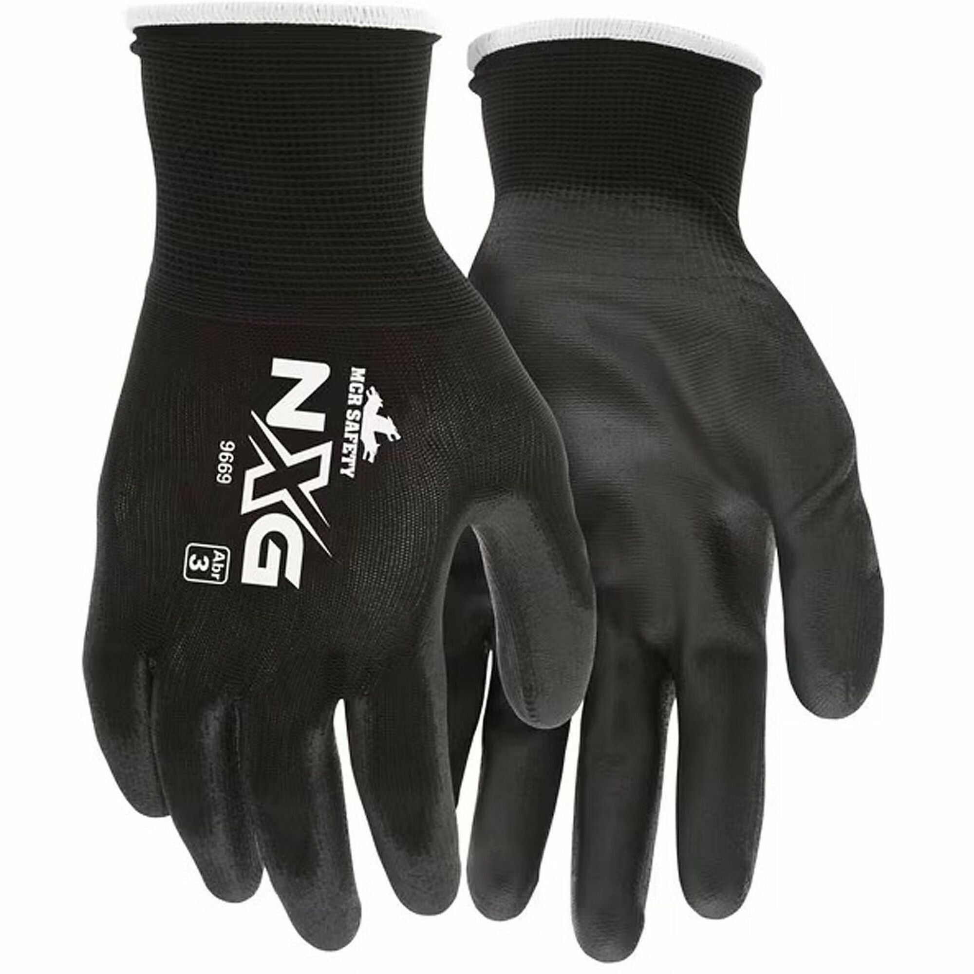 MCR Safety 9669 NXG Gloves, Large, Black, Polyurethane/Spandex, Touchscreen Capable, Ergonomic, Fatigue-Free, Abrasion Protection, 13-Gauge, Knitwrist Cuff, 1 Dozen