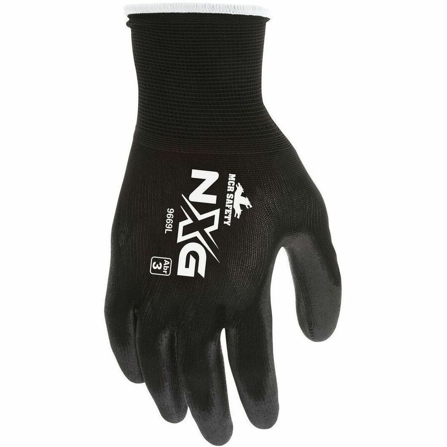 MCR Safety 9669 NXG Gloves, Large, Black, Polyurethane/Spandex, Touchscreen Capable, Ergonomic, Fatigue-Free, Abrasion Protection, 13-Gauge, Knitwrist Cuff, 1 Dozen