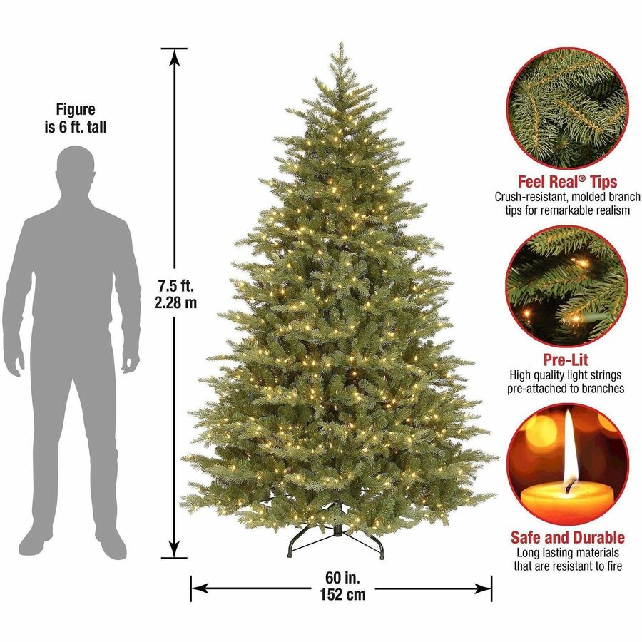 National Tree Nordic Spruce Christmas Tree, 7.5 ft, Green, 900 Clear Lights, 5,230 Branch Tips, 69" Diameter, 1 Each