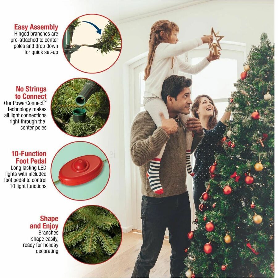 National Tree Downswept Douglas Fir Christmas Tree, 90" Height, 59" Width, Green, 750 Dual Color LED Lights, 1 Each