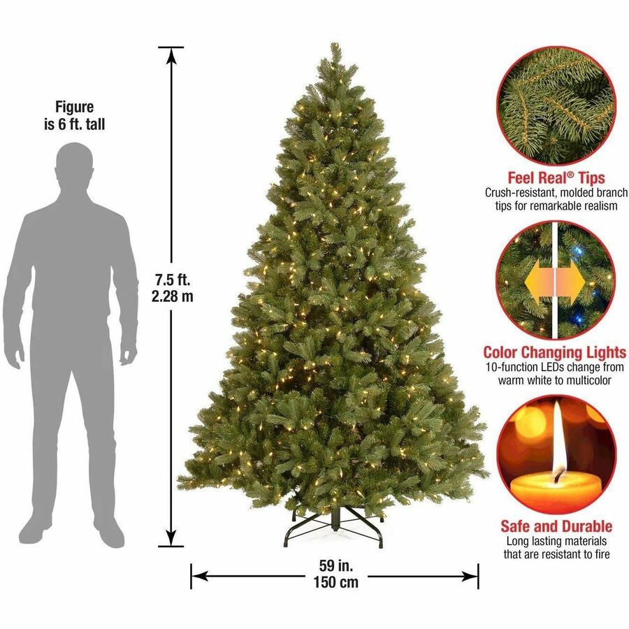 National Tree Downswept Douglas Fir Christmas Tree, 90" Height, 59" Width, Green, 750 Dual Color LED Lights, 1 Each