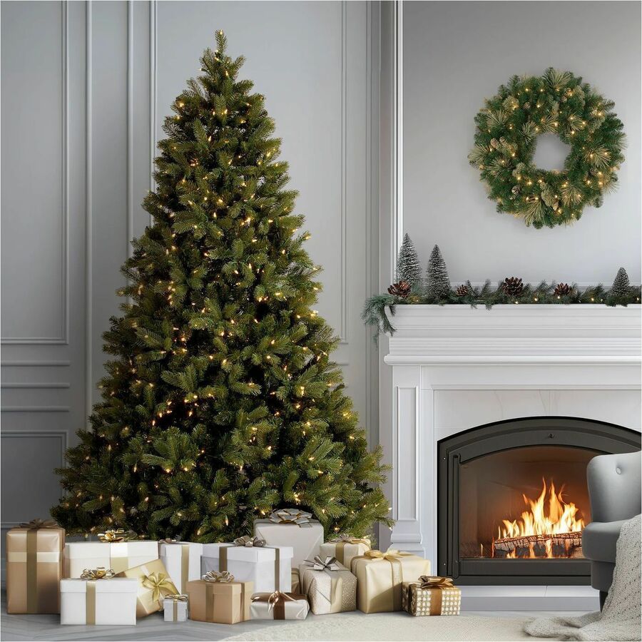 National Tree Downswept Douglas Fir Christmas Tree, 90" Height, 59" Width, Green, 750 Dual Color LED Lights, 1 Each