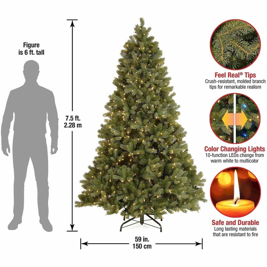 National Tree Downswept Douglas Fir Christmas Tree, 90" Height, 59" Width, Green, 750 Dual Color LED Lights, 1 Each